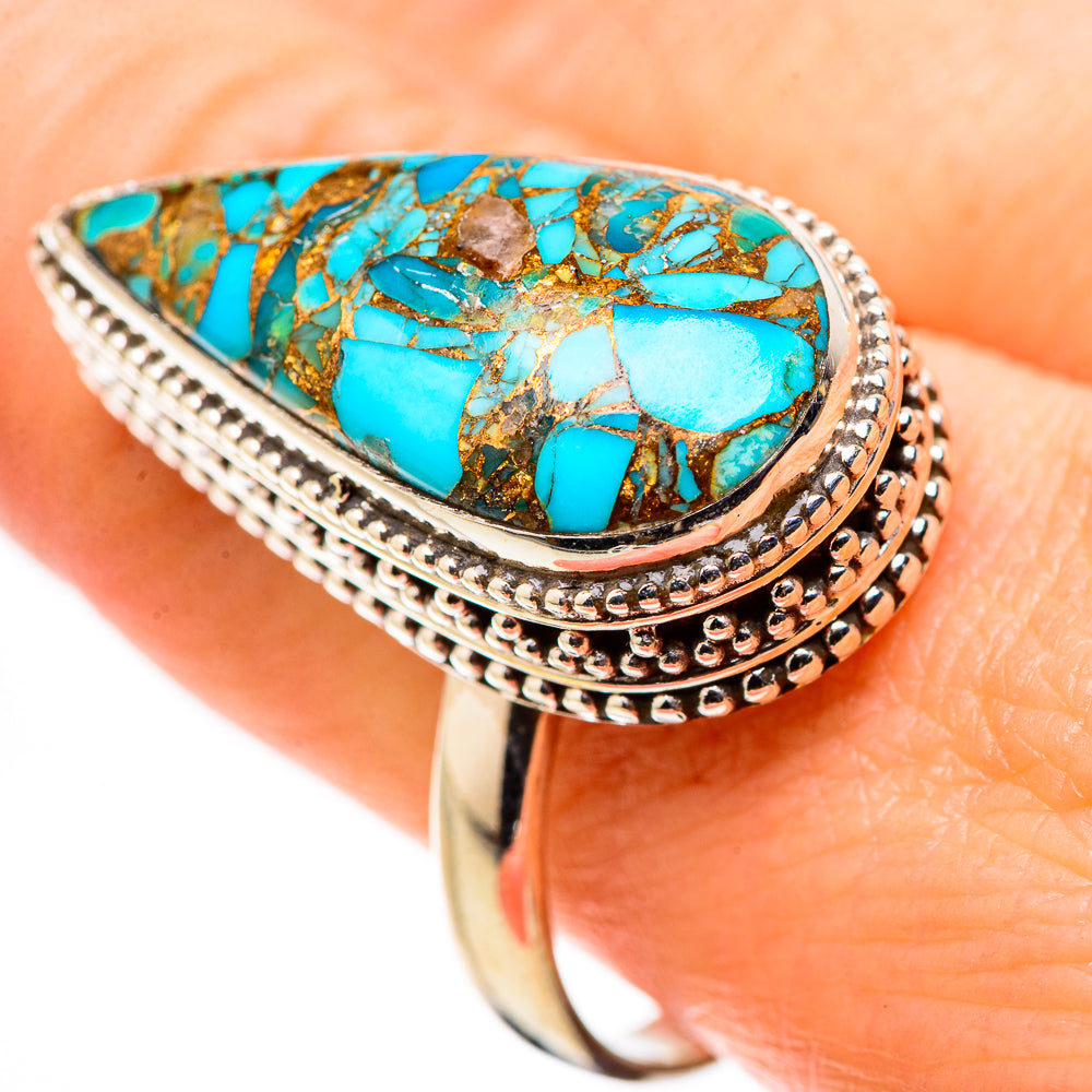 Blue Copper Composite Turquoise Rings handcrafted by Anasilvercos - RING130300