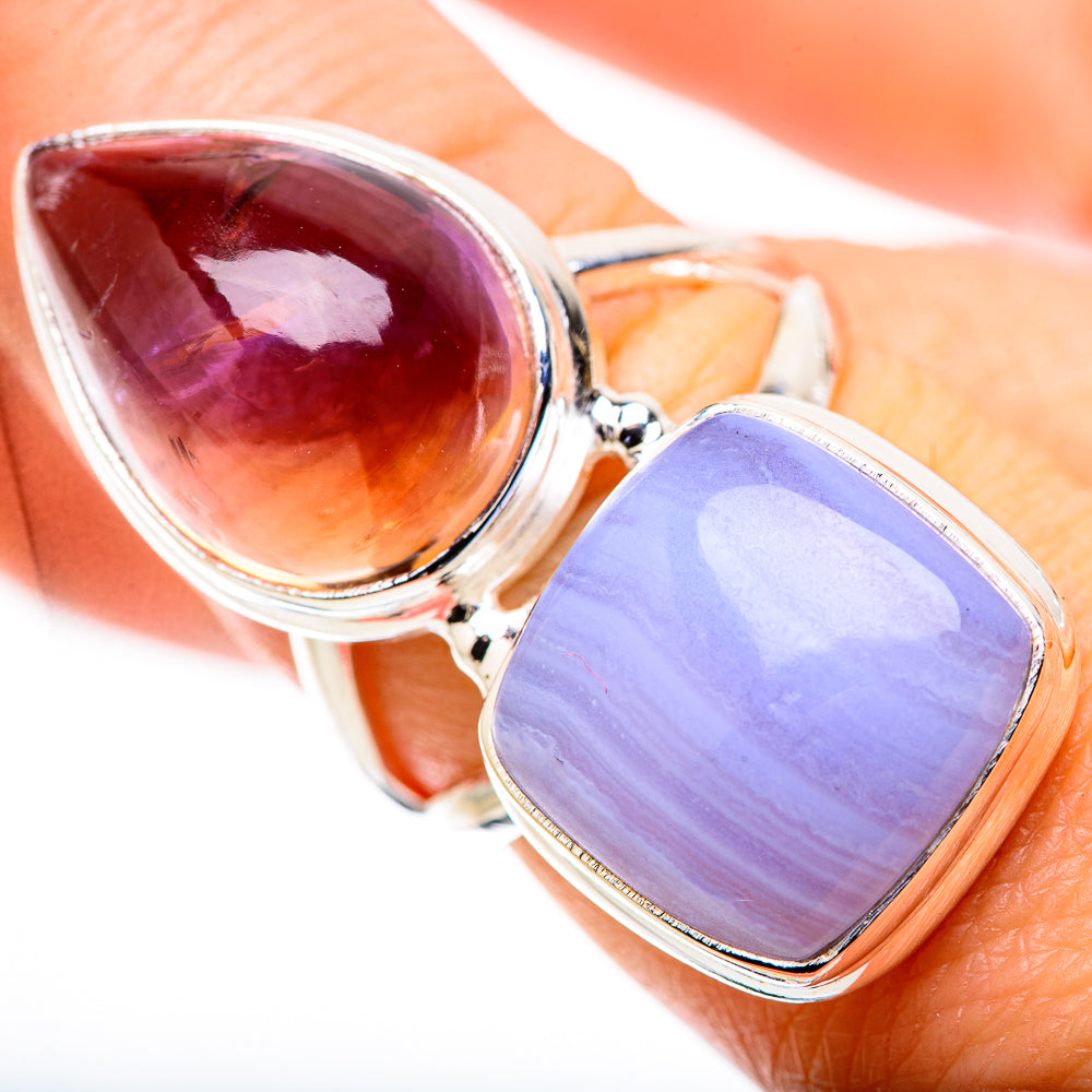 Blue Lace Agate Rings handcrafted by Anasilvercos - RING130322