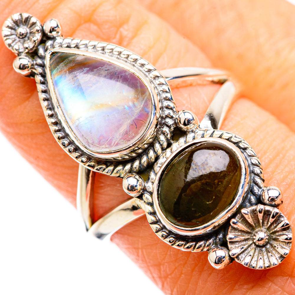 Rainbow Moonstone Rings handcrafted by Anasilvercos - RING130364