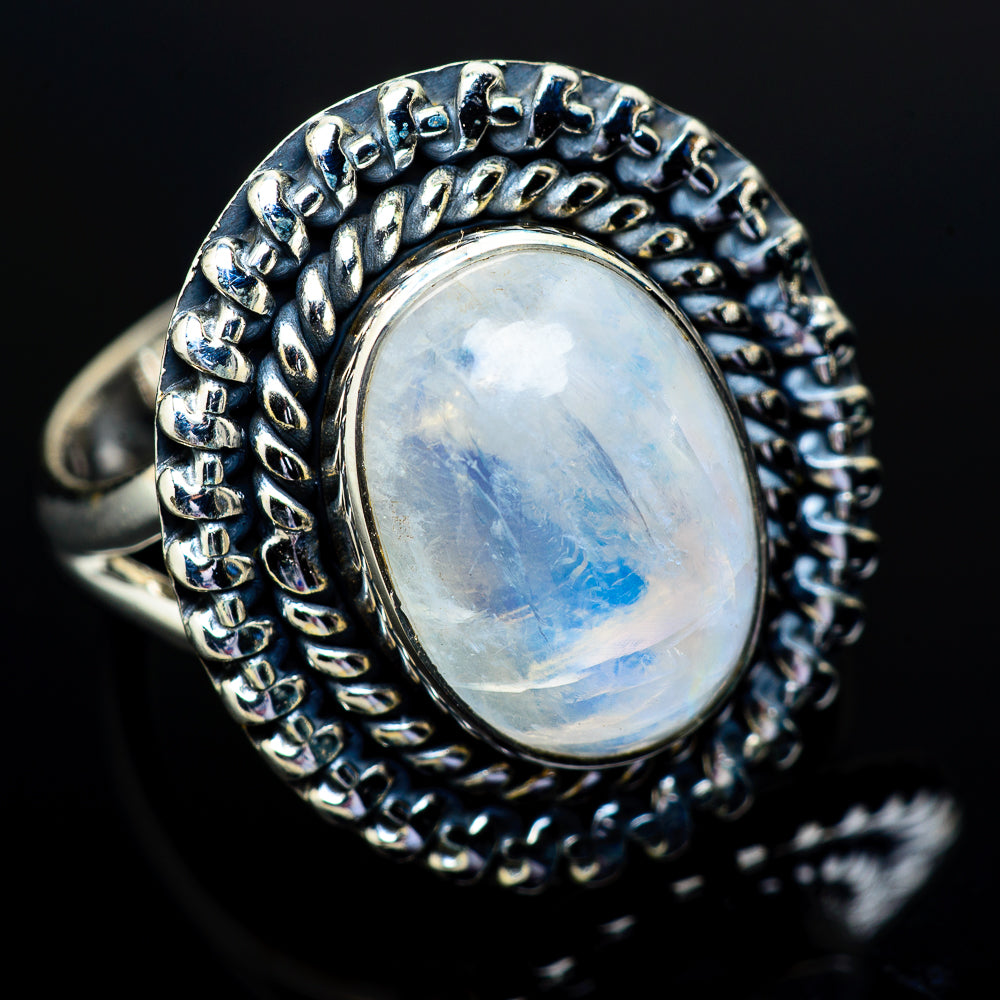 Rainbow Moonstone Rings handcrafted by Anasilvercos - RING13036