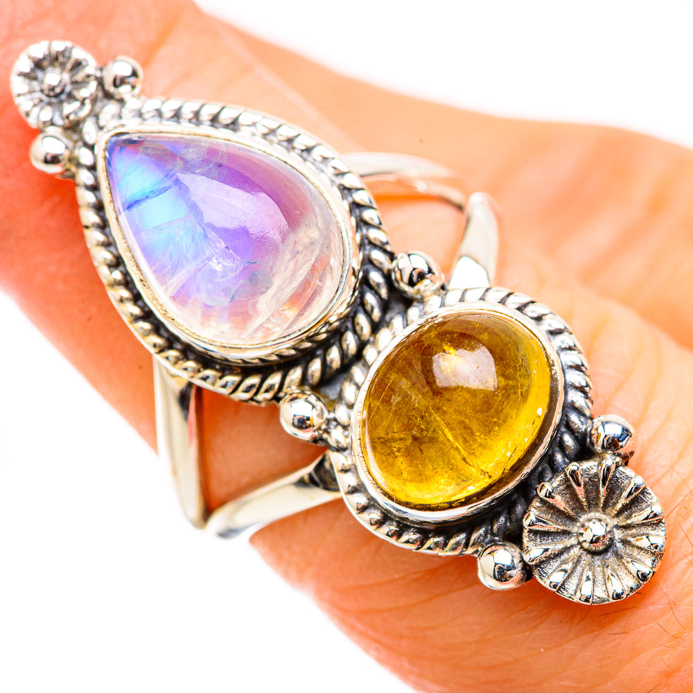 Rainbow Moosntone Rings handcrafted by Anasilvercos - RING130395