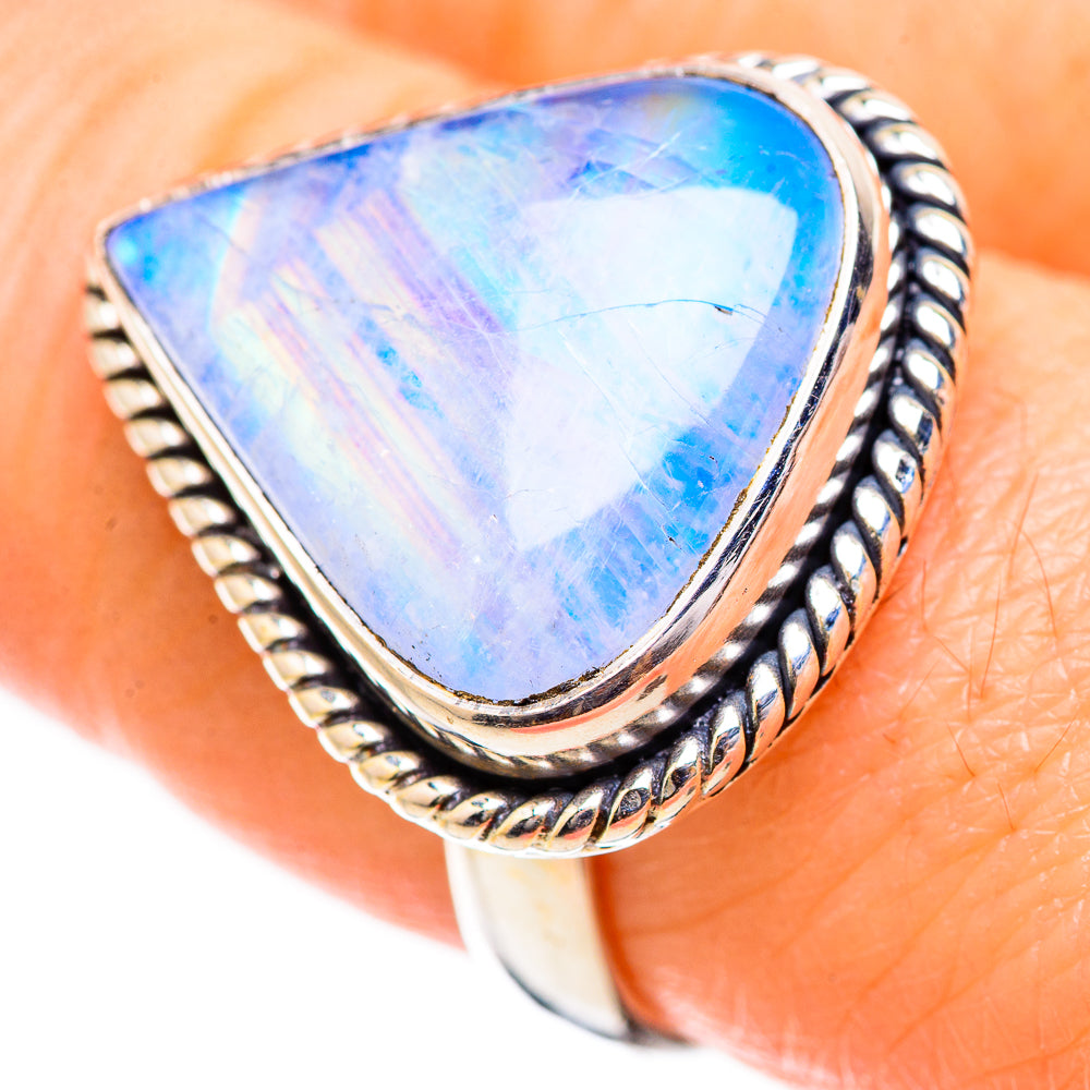 Rainbow Moonstone Rings handcrafted by Anasilvercos - RING130420