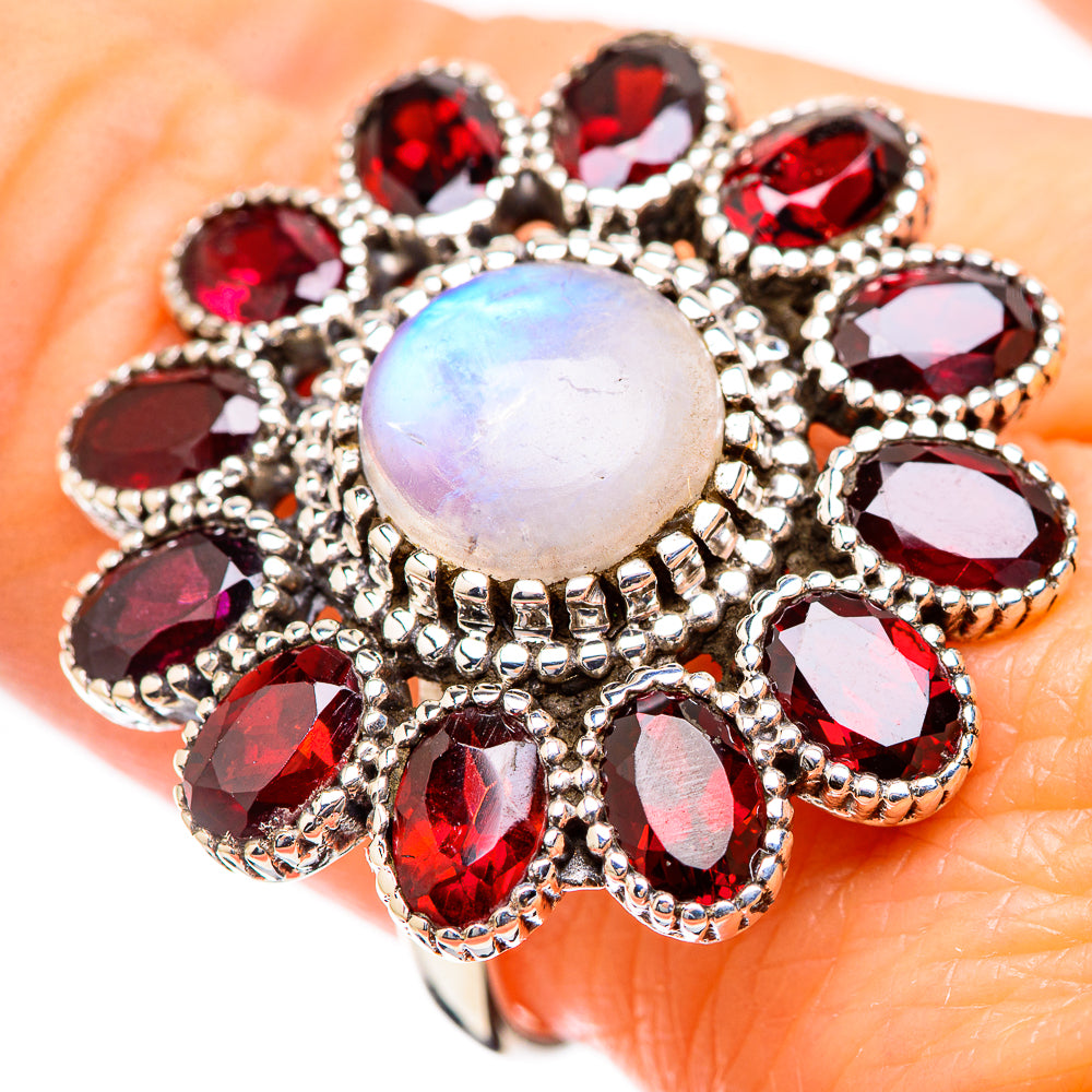Rainbow Moonstone Rings handcrafted by Anasilvercos - RING130491