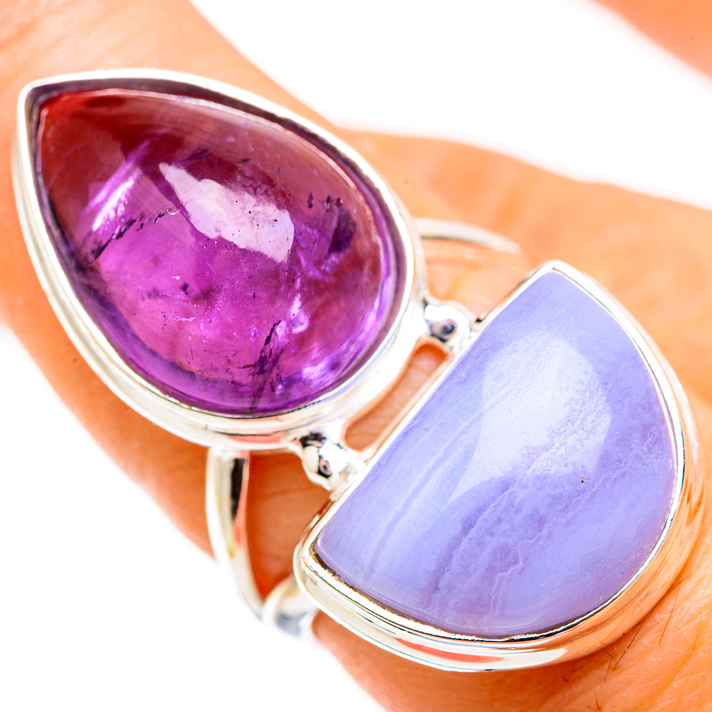 Blue Lace Agate Rings handcrafted by Anasilvercos - RING130493