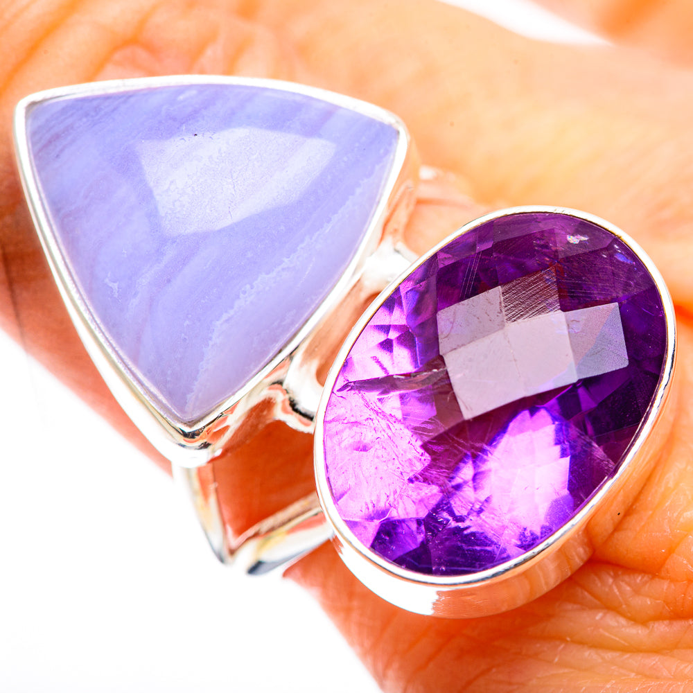 Blue Lace Agate Rings handcrafted by Anasilvercos - RING130495