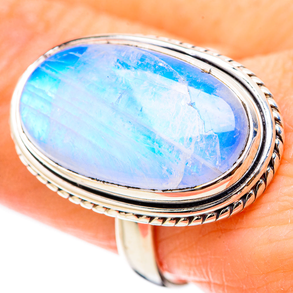 Rainbow Moonstone Rings handcrafted by Anasilvercos - RING130570