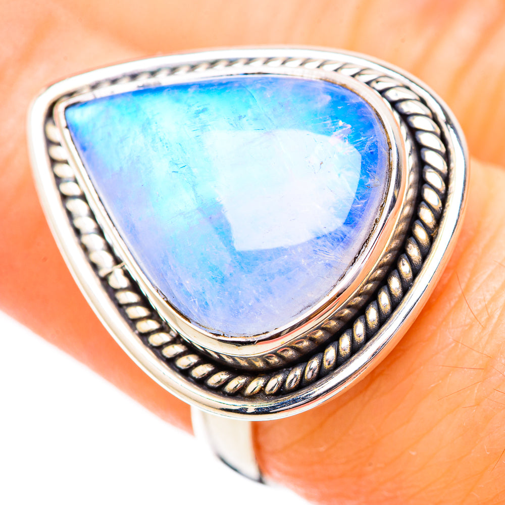 Rainbow Moonstone Rings handcrafted by Anasilvercos - RING130602