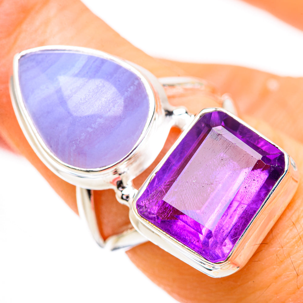 Blue Lace Agate Rings handcrafted by Anasilvercos - RING130645
