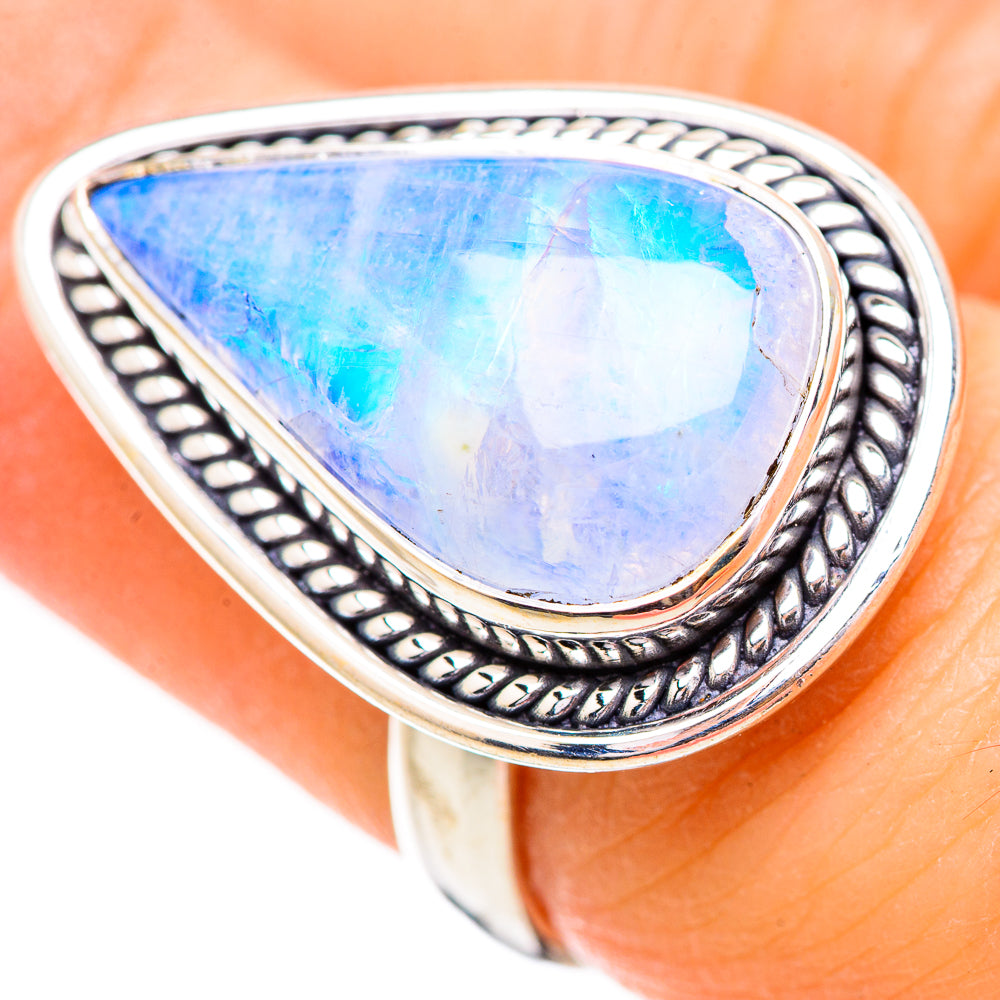 Rainbow Moonstone Rings handcrafted by Anasilvercos - RING130660