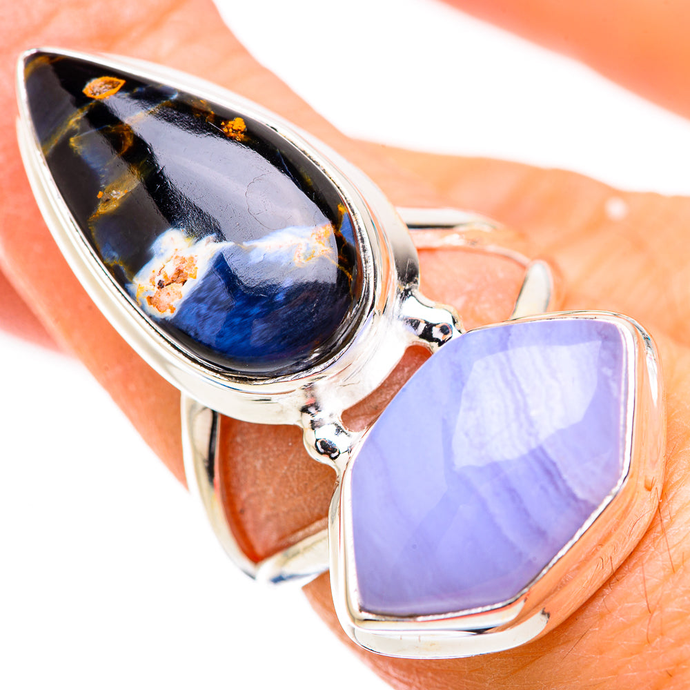 Blue Lace Agate Rings handcrafted by Anasilvercos - RING130715