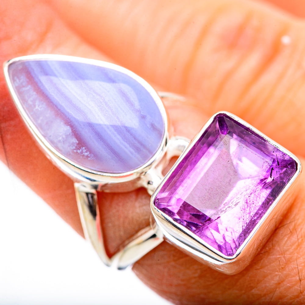 Blue Lace Agate Rings handcrafted by Anasilvercos - RING130759