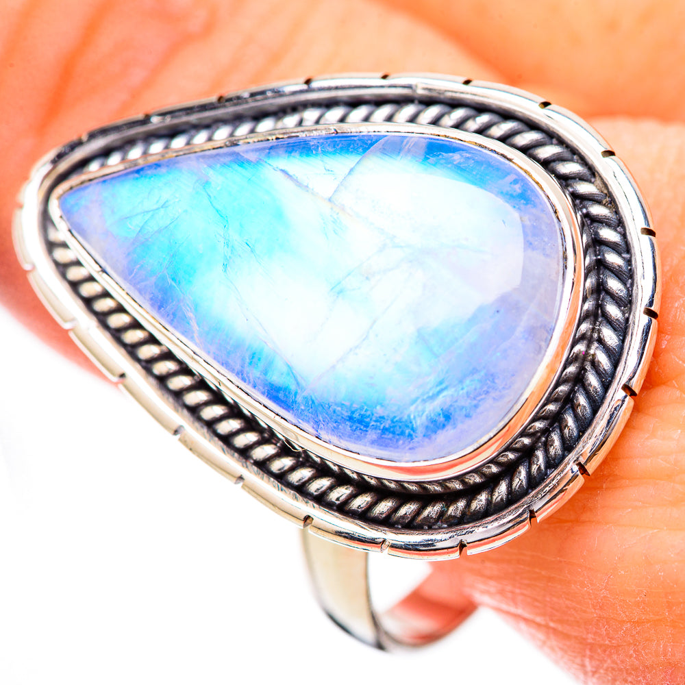 Rainbow Moonstone Rings handcrafted by Anasilvercos - RING130787