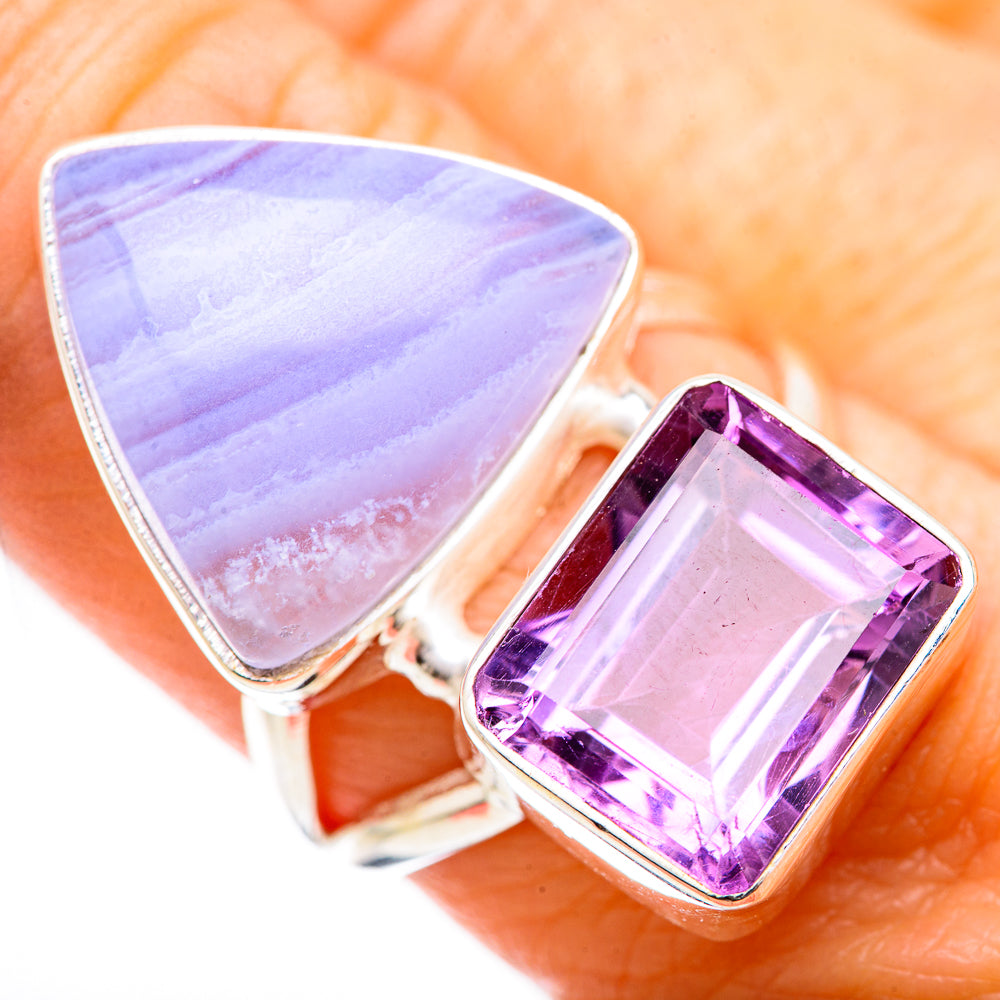 Blue Lace Agate Rings handcrafted by Anasilvercos - RING130793