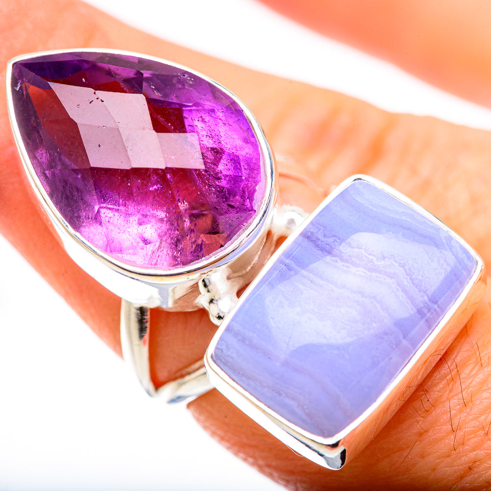 Blue Lace Agate Rings handcrafted by Anasilvercos - RING130796