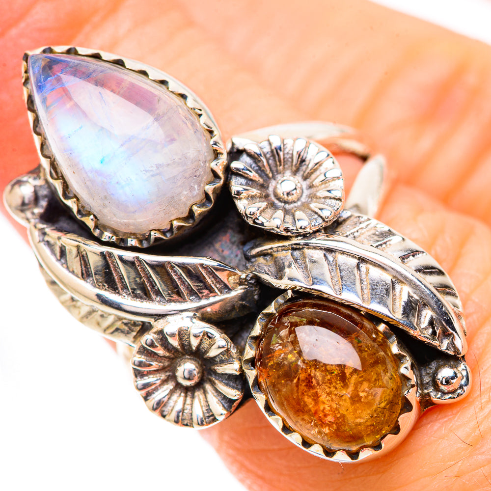 Rainbow Moonstone Rings handcrafted by Anasilvercos - RING130805