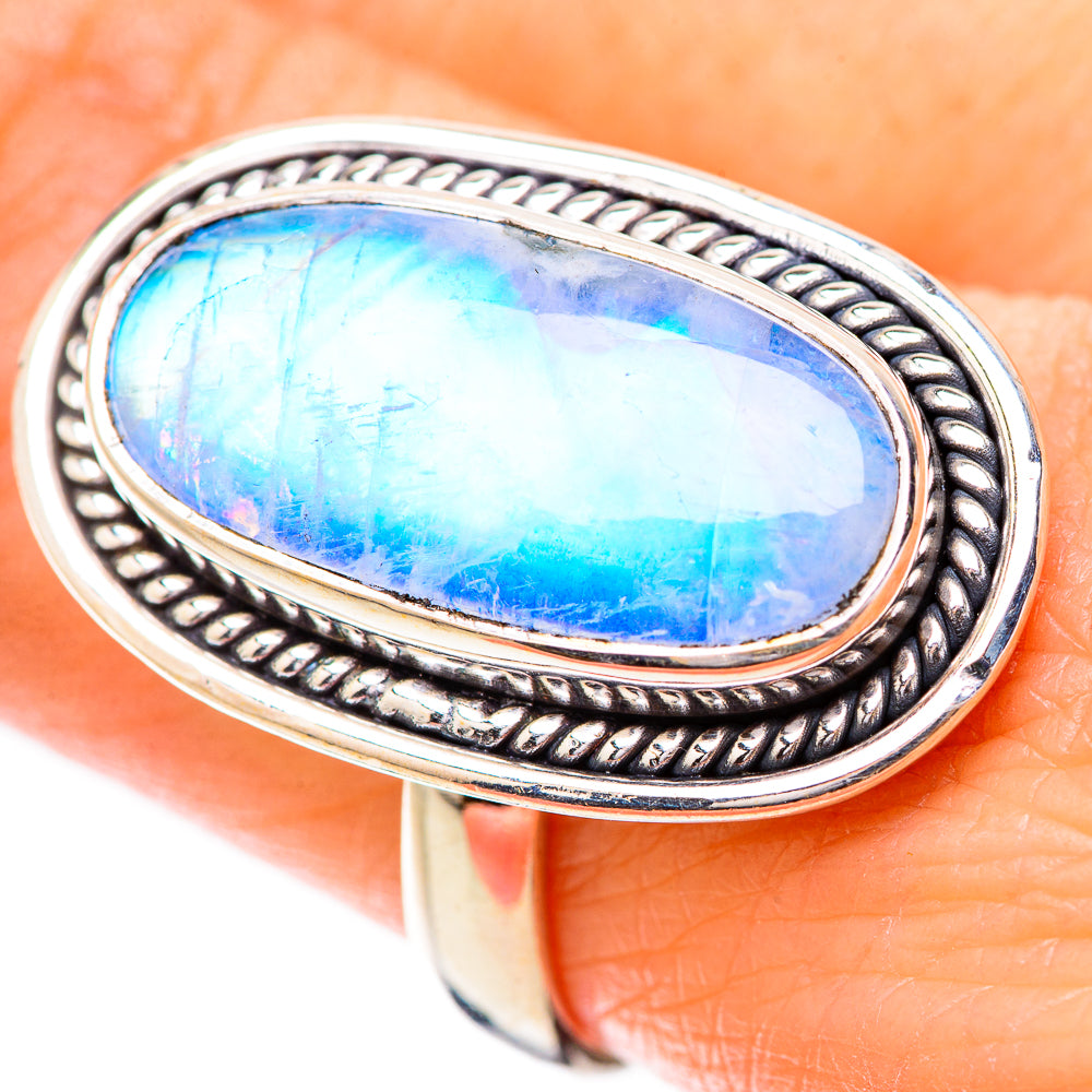 Rainbow Moonstone Rings handcrafted by Anasilvercos - RING130825