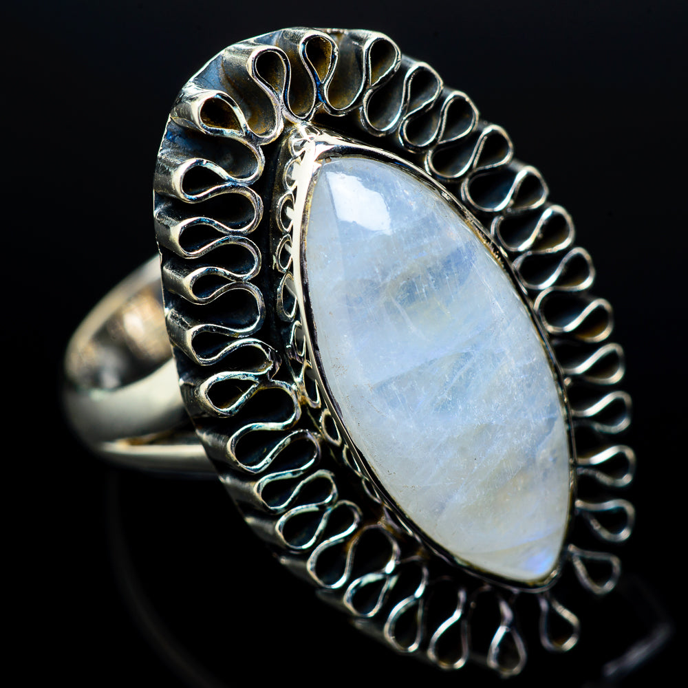 Rainbow Moonstone Rings handcrafted by Anasilvercos - RING13092