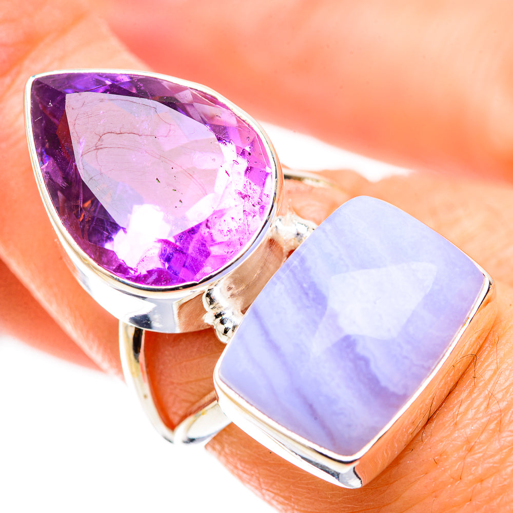 Blue Lace Agate Rings handcrafted by Anasilvercos - RING131093