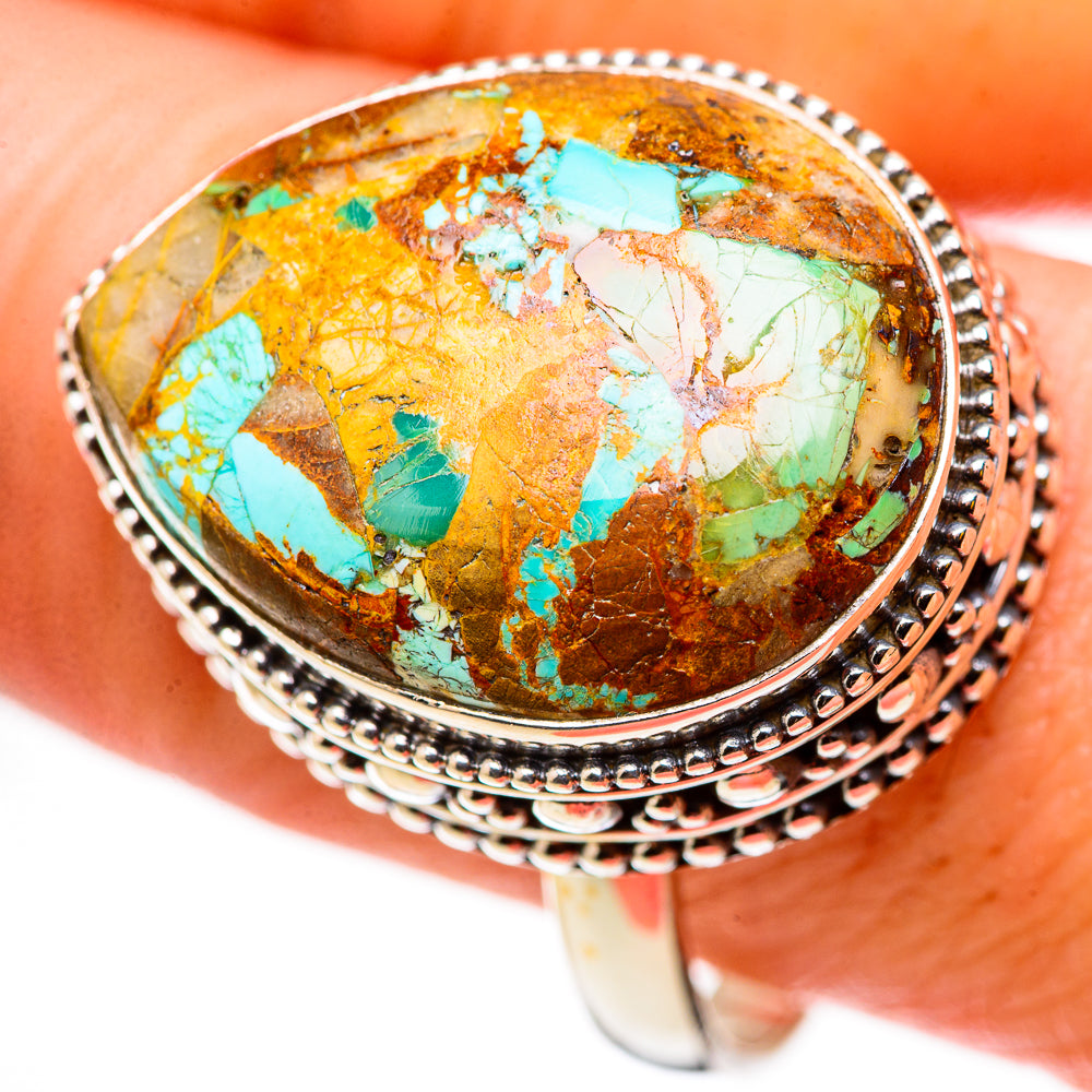 Blue Copper Composite Turquoise Rings handcrafted by Anasilvercos - RING131117
