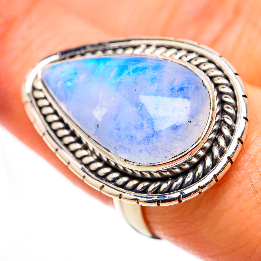 Rainbow Moonstone Rings handcrafted by Anasilvercos - RING131130