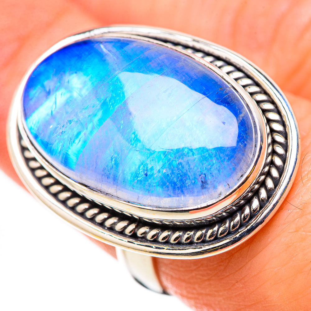 Rainbow Moonstone Rings handcrafted by Anasilvercos - RING131140