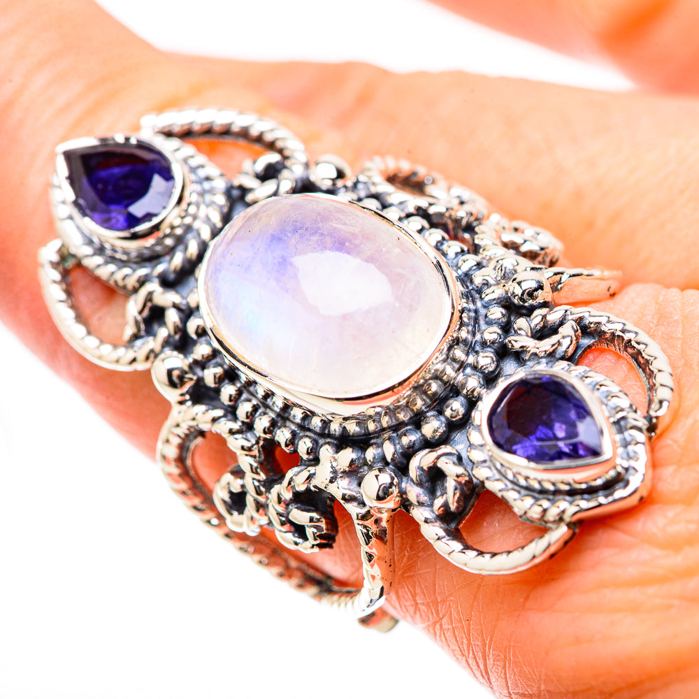 Rainbow Moonstone Rings handcrafted by Anasilvercos - RING131263