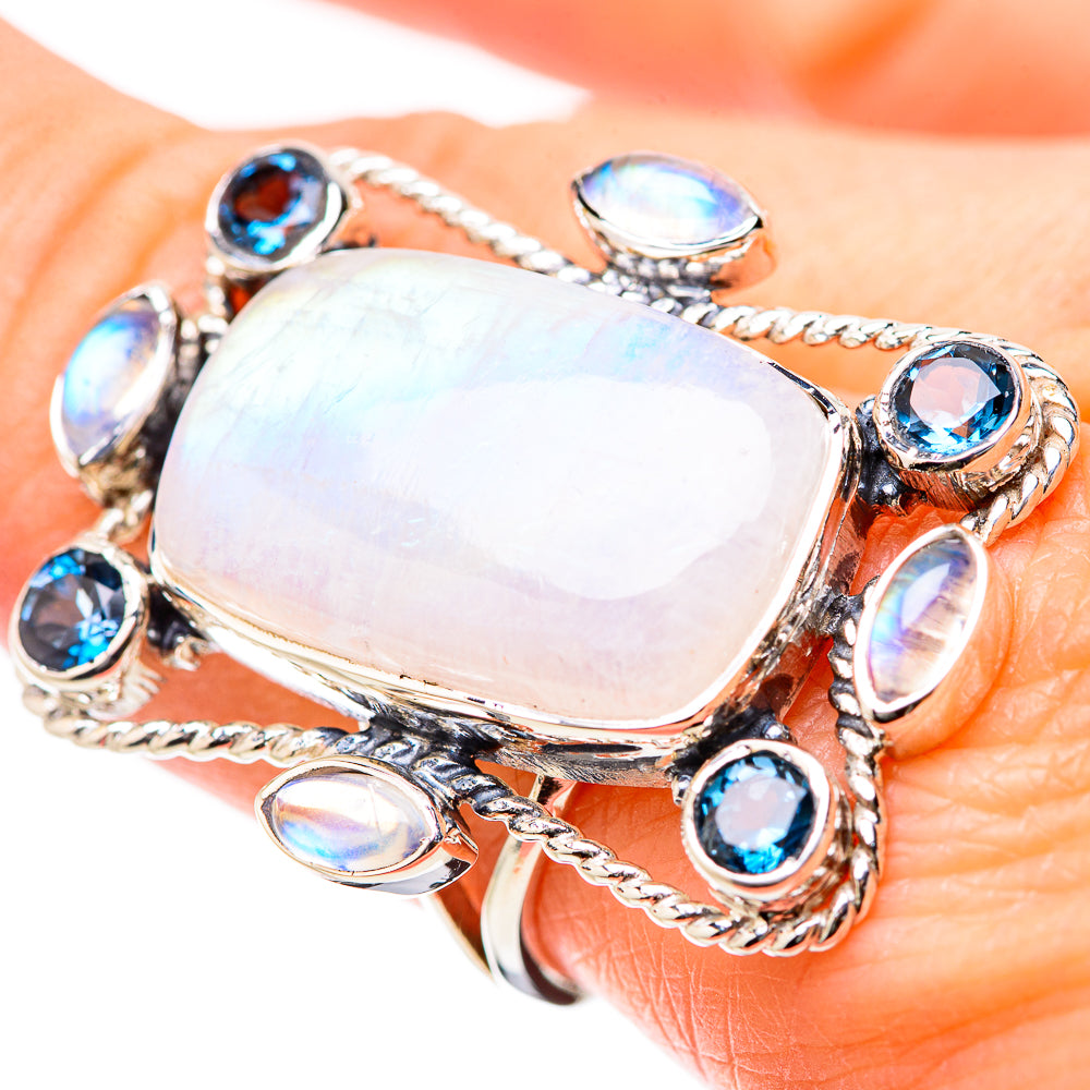 Rainbow Moonstone Rings handcrafted by Anasilvercos - RING131285