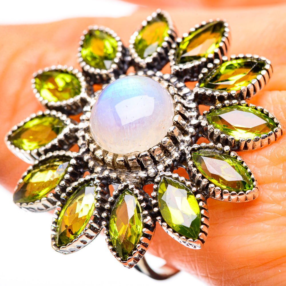 Rainbow Moonstone Rings handcrafted by Anasilvercos - RING131433