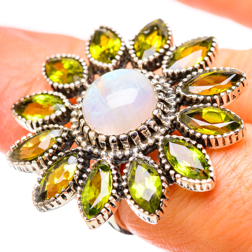 Rainbow Moonstone Rings handcrafted by Anasilvercos - RING131512