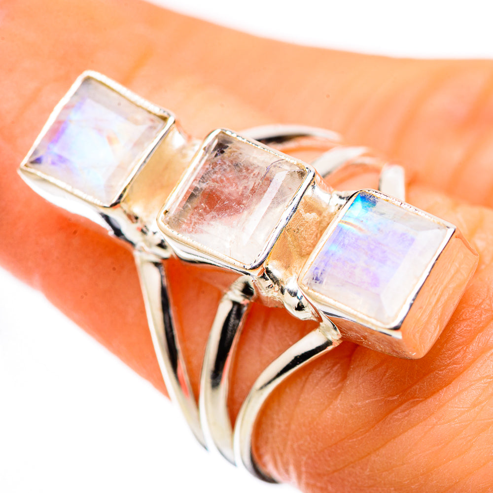 Rainbow Moonstone Rings handcrafted by Anasilvercos - RING131555
