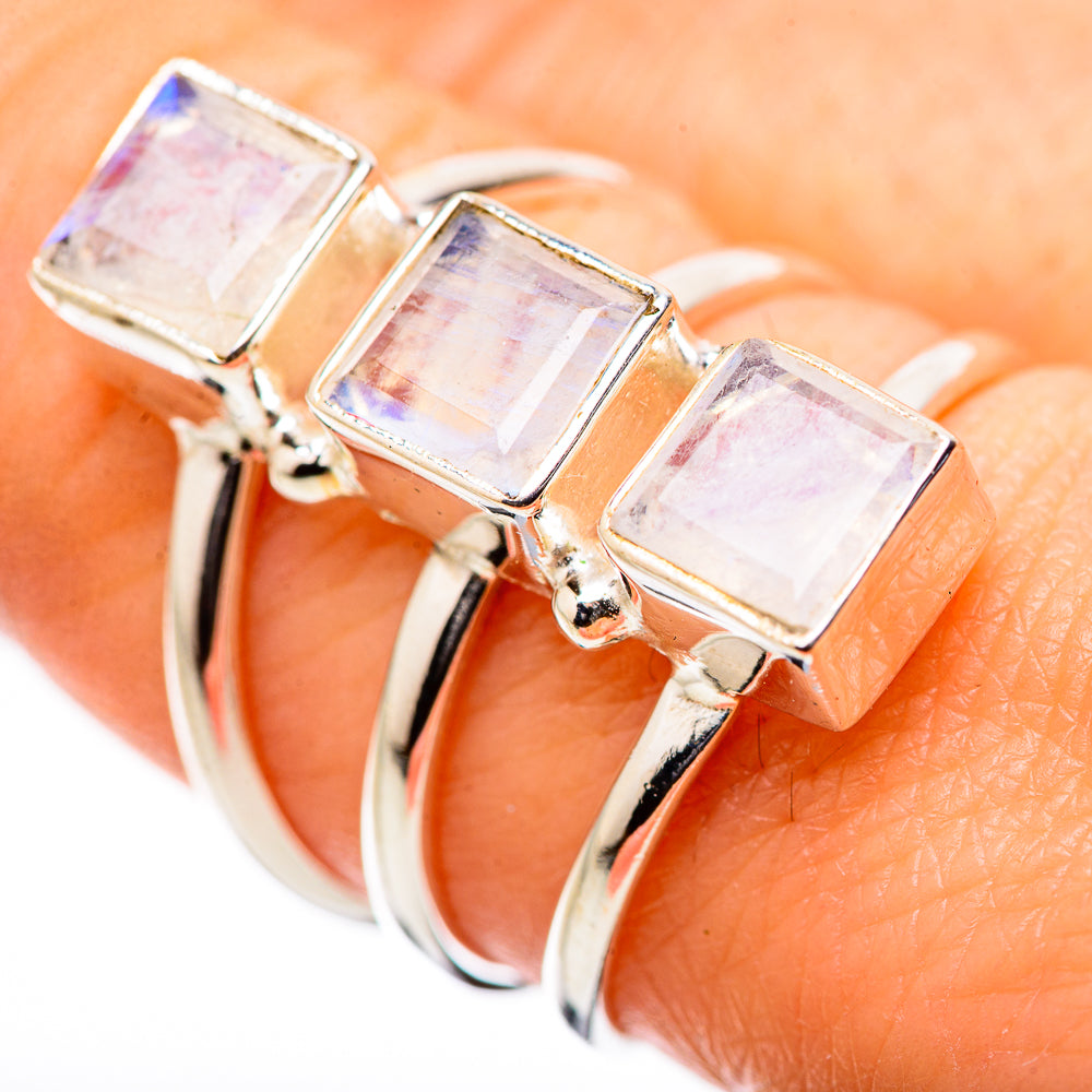 Rainbow Moonstone Rings handcrafted by Anasilvercos - RING131556