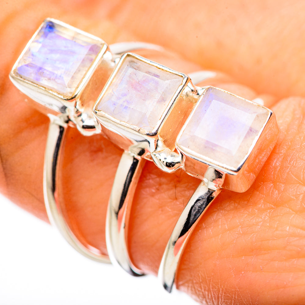 Rainbow Moonstone Rings handcrafted by Anasilvercos - RING131568