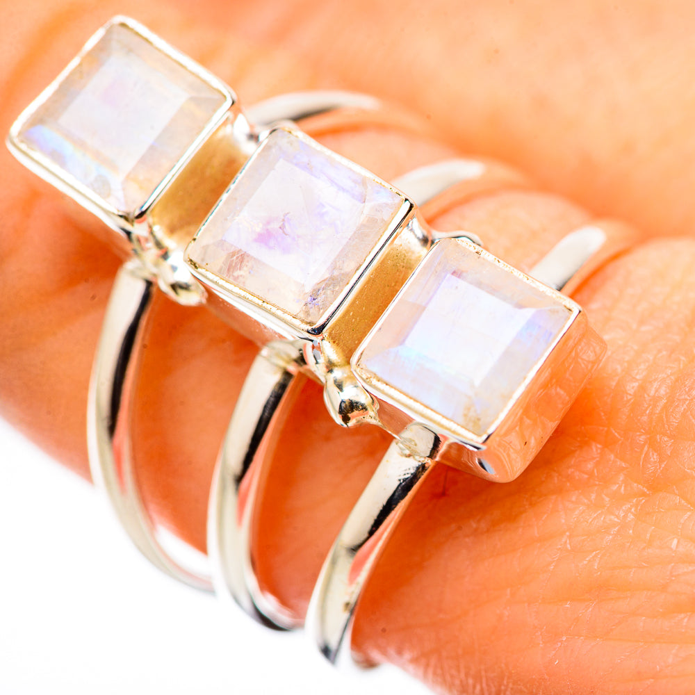 Rainbow Moonstone Rings handcrafted by Anasilvercos - RING131584