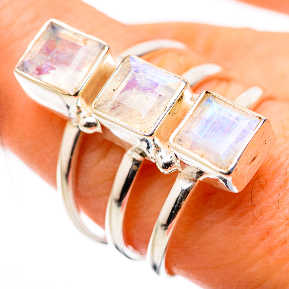 Rainbow Moonstone Rings handcrafted by Anasilvercos - RING131608