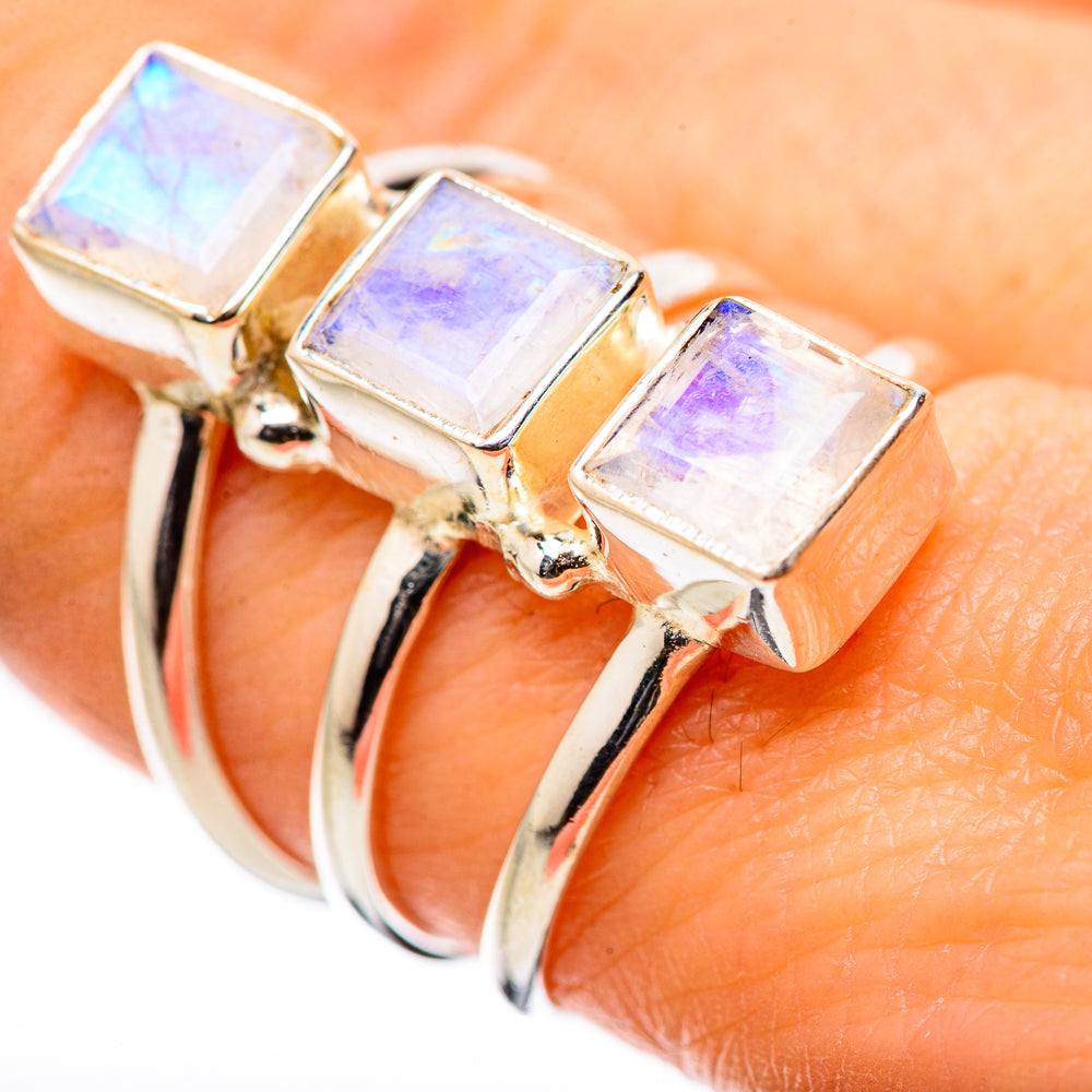Rainbow Moonstone Rings handcrafted by Anasilvercos - RING131616
