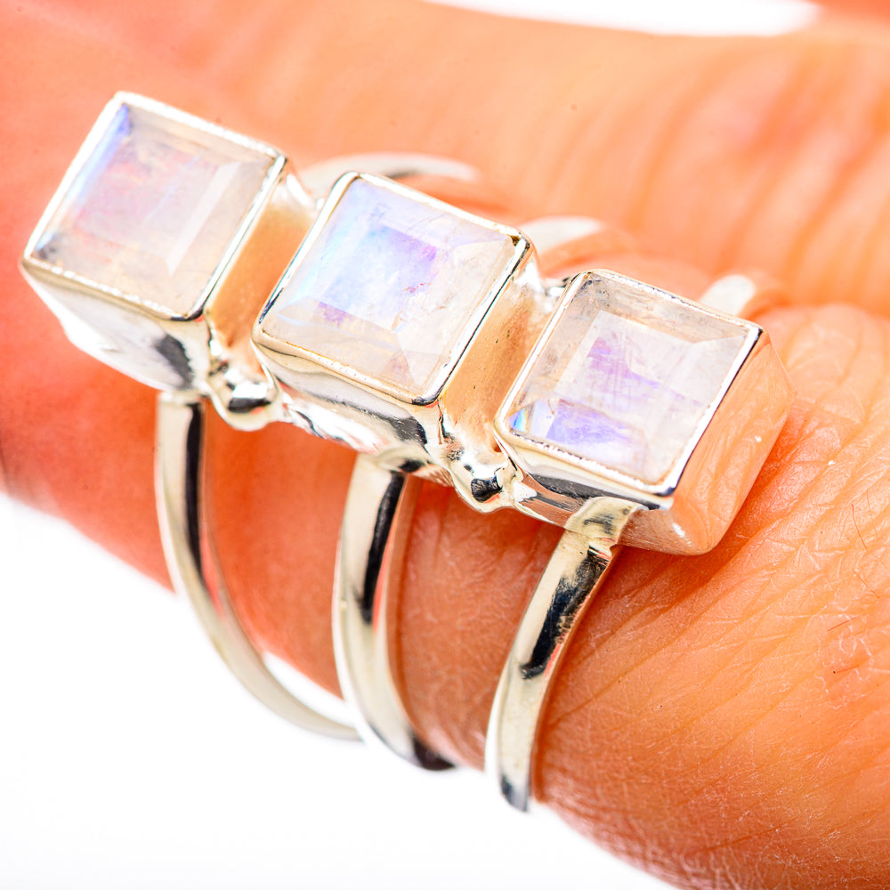 Rainbow Moonstone Rings handcrafted by Anasilvercos - RING131622