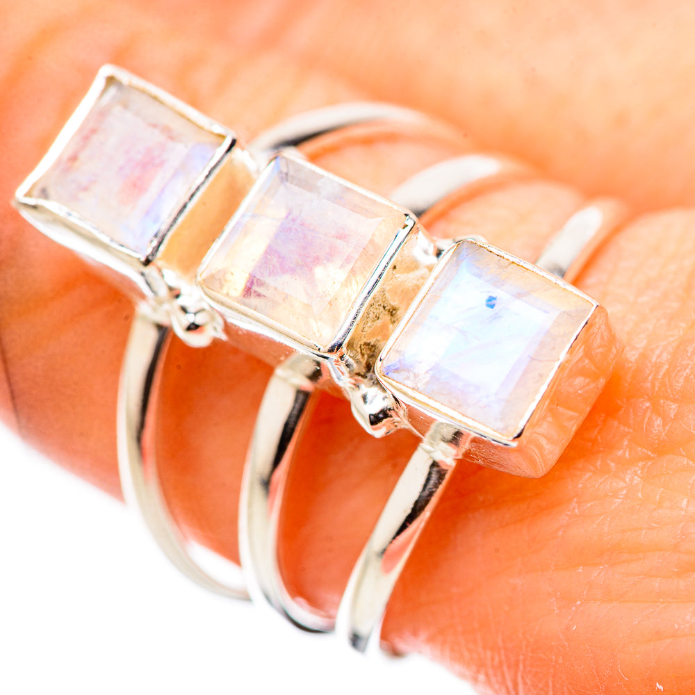 Rainbow Moonstone Rings handcrafted by Anasilvercos - RING131623