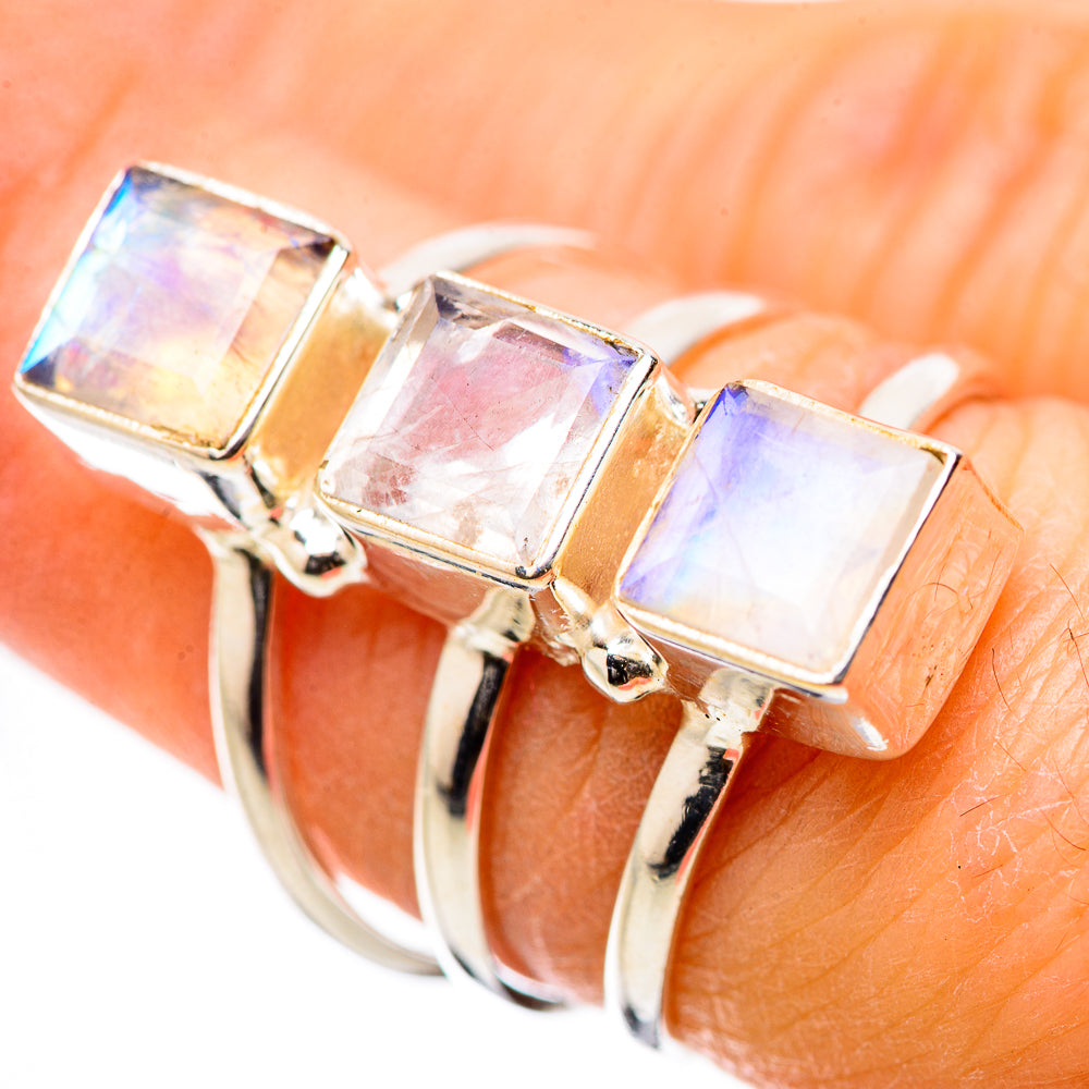 Rainbow Moonstone Rings handcrafted by Anasilvercos - RING131628