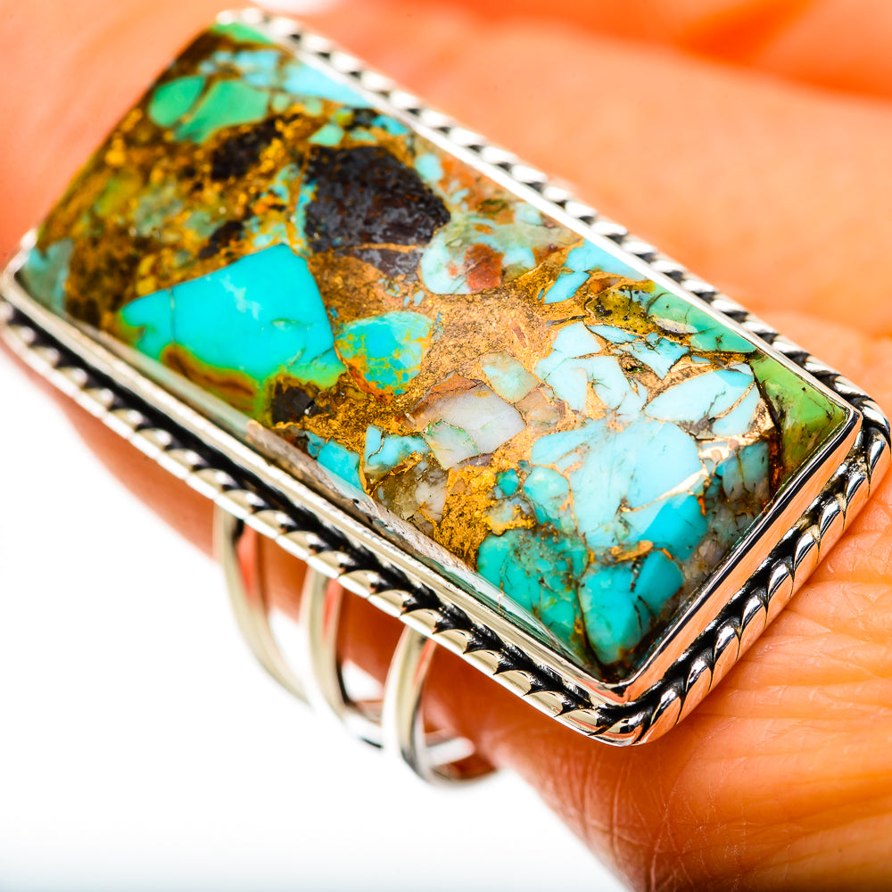 Kingman Mohave Turquoise Rings handcrafted by Anasilvercos - RING131716