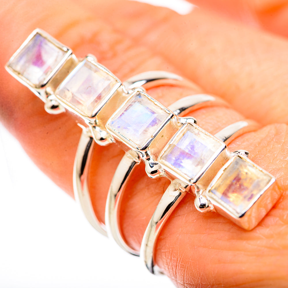 Rainbow Moonstone Rings handcrafted by Anasilvercos - RING131742