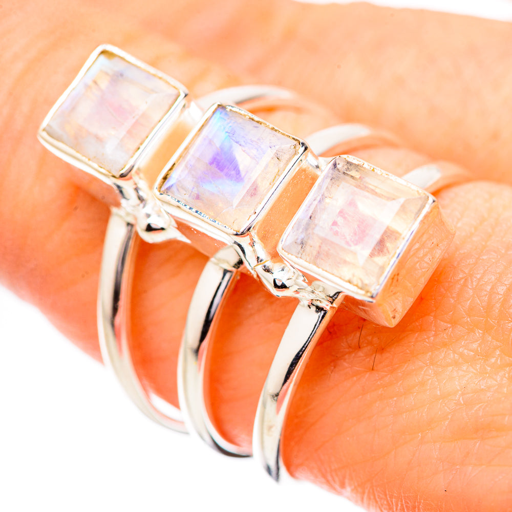 Rainbow Moosntone Rings handcrafted by Anasilvercos - RING131787