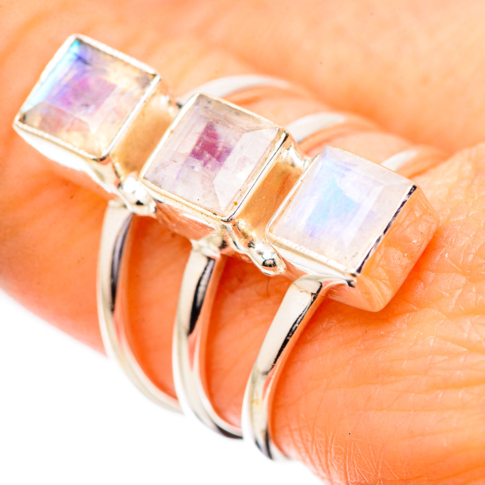 Rainbow Moonstone Rings handcrafted by Anasilvercos - RING131825