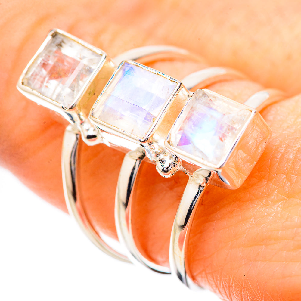 Rainbow Moonstone Rings handcrafted by Anasilvercos - RING131834