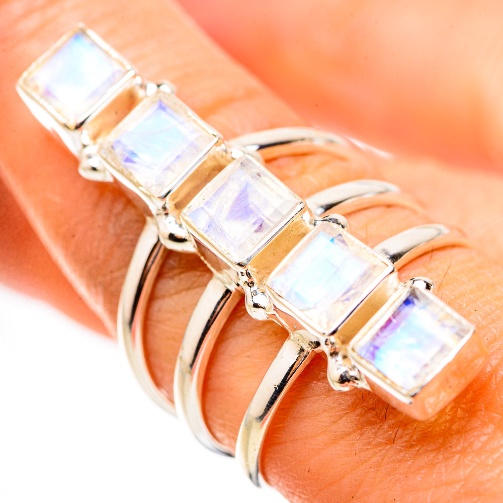 Rainbow Moonstone Rings handcrafted by Anasilvercos - RING132137