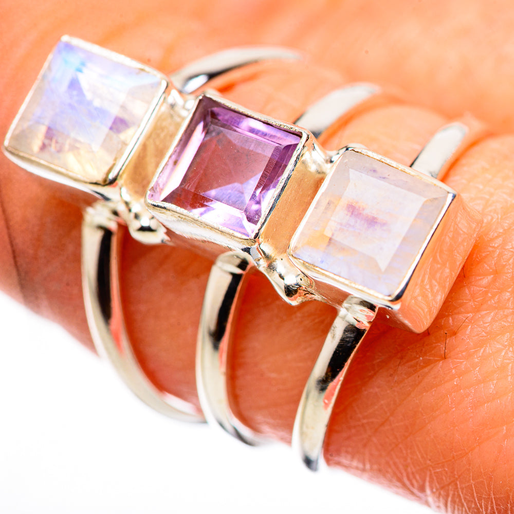 Rainbow Moonstone Rings handcrafted by Anasilvercos - RING132207
