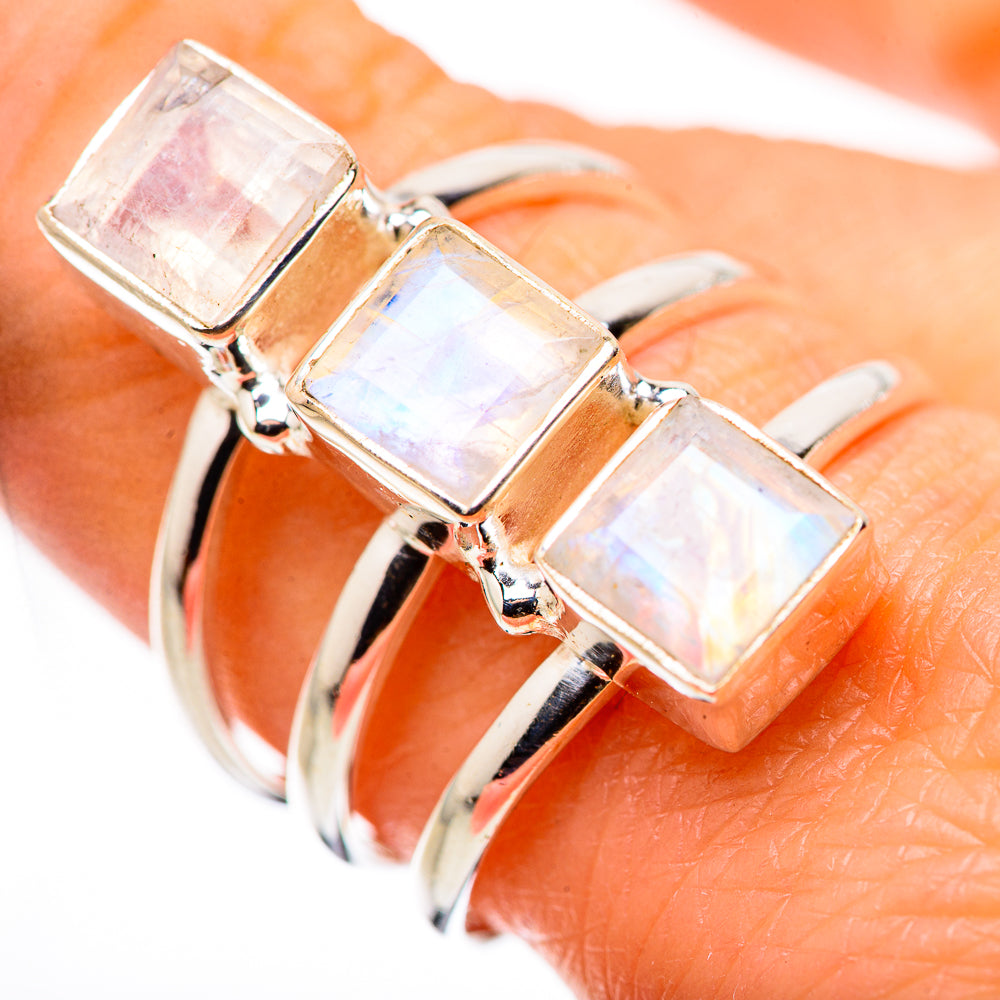 Rainbow Moonstone Rings handcrafted by Anasilvercos - RING132209