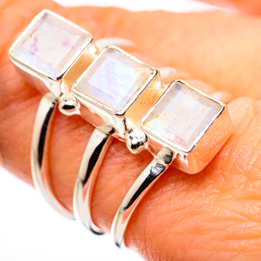 Rainbow Moonstone Rings handcrafted by Anasilvercos - RING132224