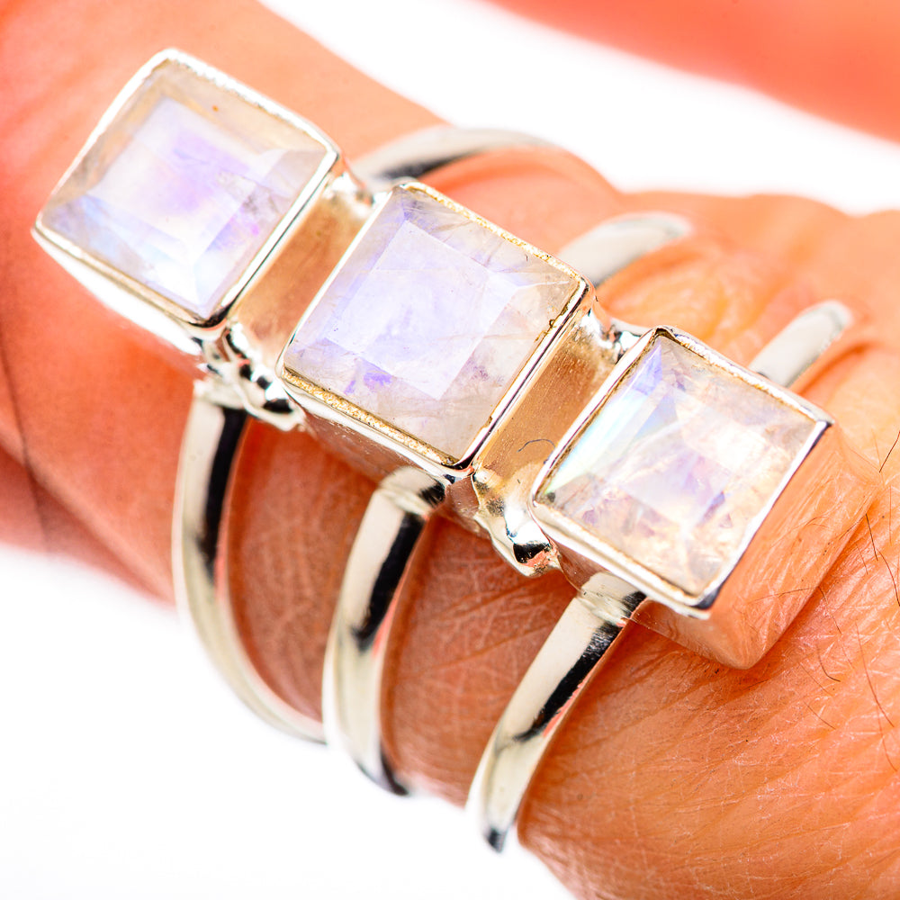 Rainbow Moonstone Rings handcrafted by Anasilvercos - RING132251