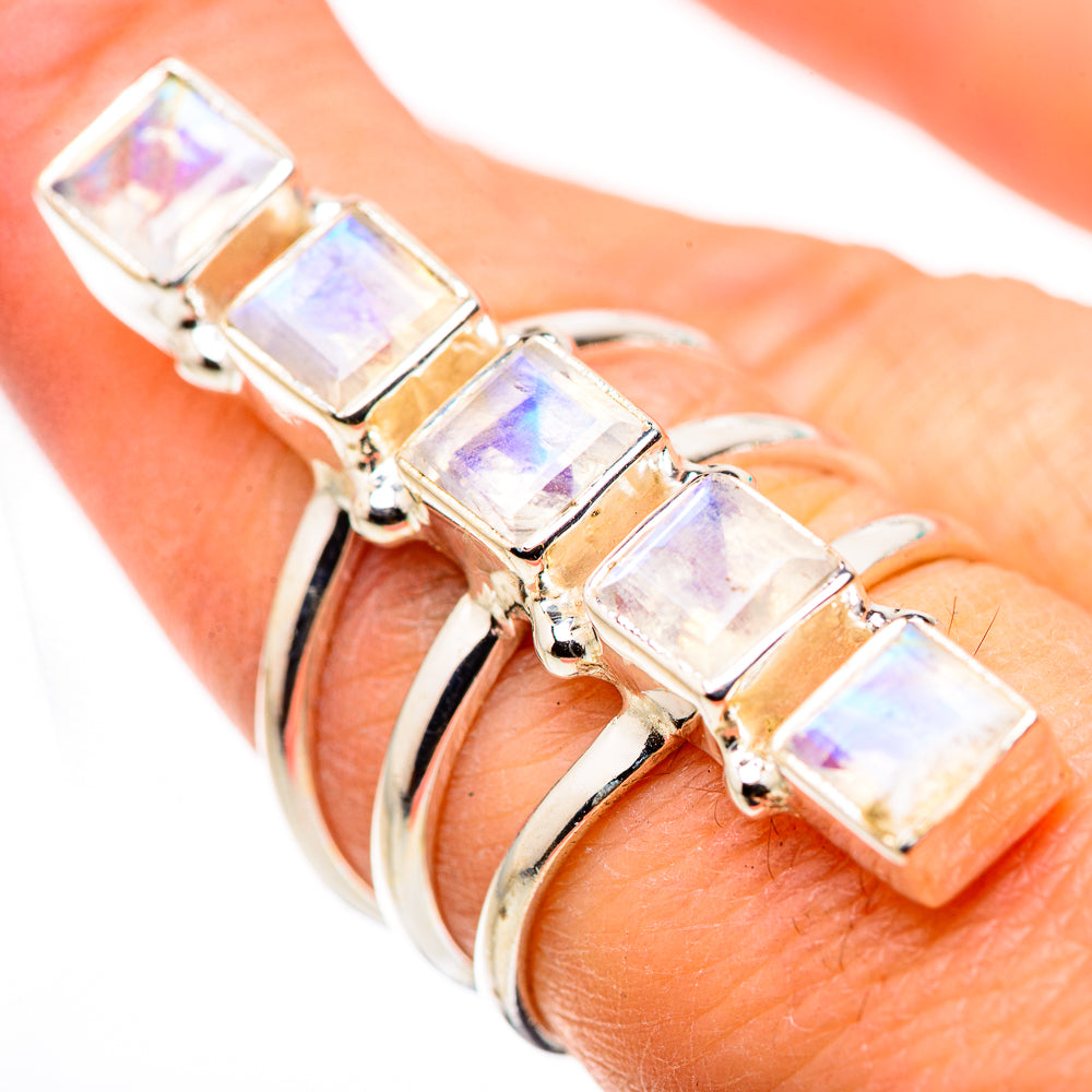 Rainbow Moonstone Rings handcrafted by Anasilvercos - RING132319