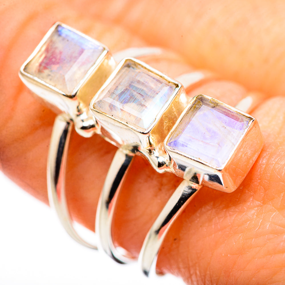 Rainbow Moonstone Rings handcrafted by Anasilvercos - RING132365
